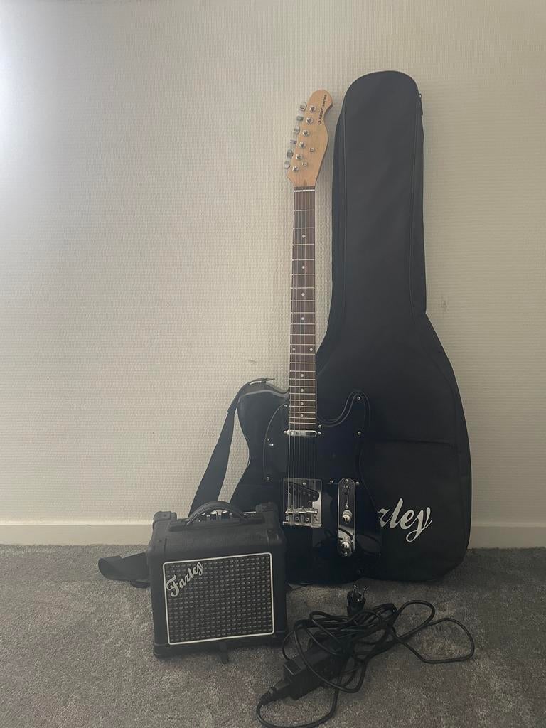 Fazley elektrische gitaar starterset - Zwart, Met versterker, Zo goed als nieuw, Solid body, Ophalen