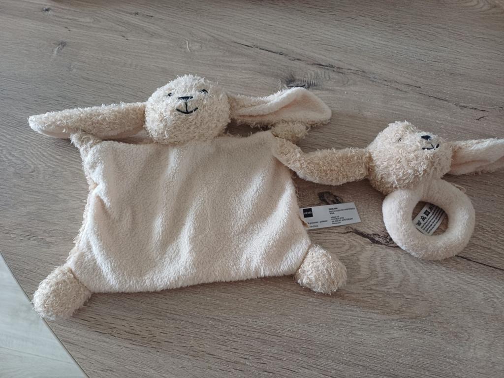 Hema knuffeldoekje en rammelaar  / haas/ konijn, Ophalen of Verzenden, Zo goed als nieuw, Konijn