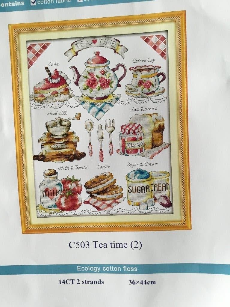 Borduurpakket compleet Tea Time 36 x 44cm, Ophalen of Verzenden, Nieuw, Borduurpakket