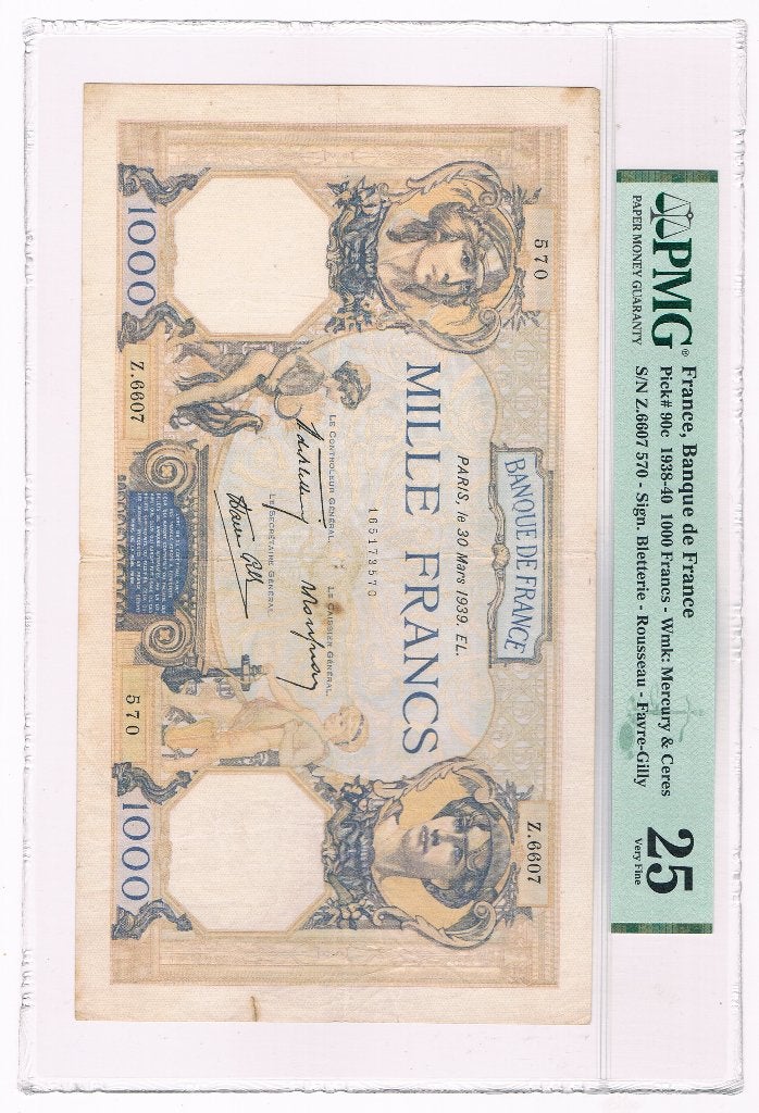 1000 francs Frankrijk 30 maart 1939 PMG 25, Ophalen of Verzenden, Frankrijk, Los biljet