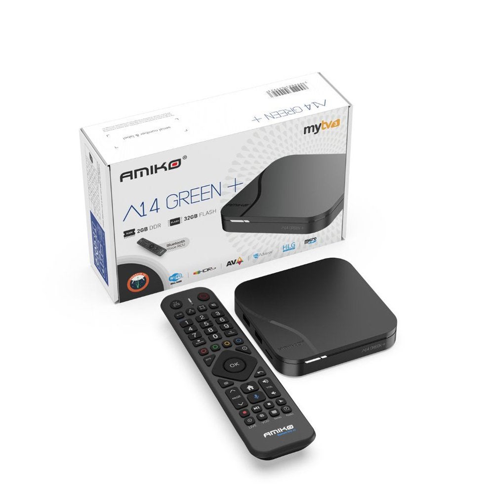 Amiko A14 Green+ Android TV Box 2GB RAM 32GB iptv ziggo kpn, Ophalen of Verzenden, Nieuw, HDMI, Zonder harde schijf