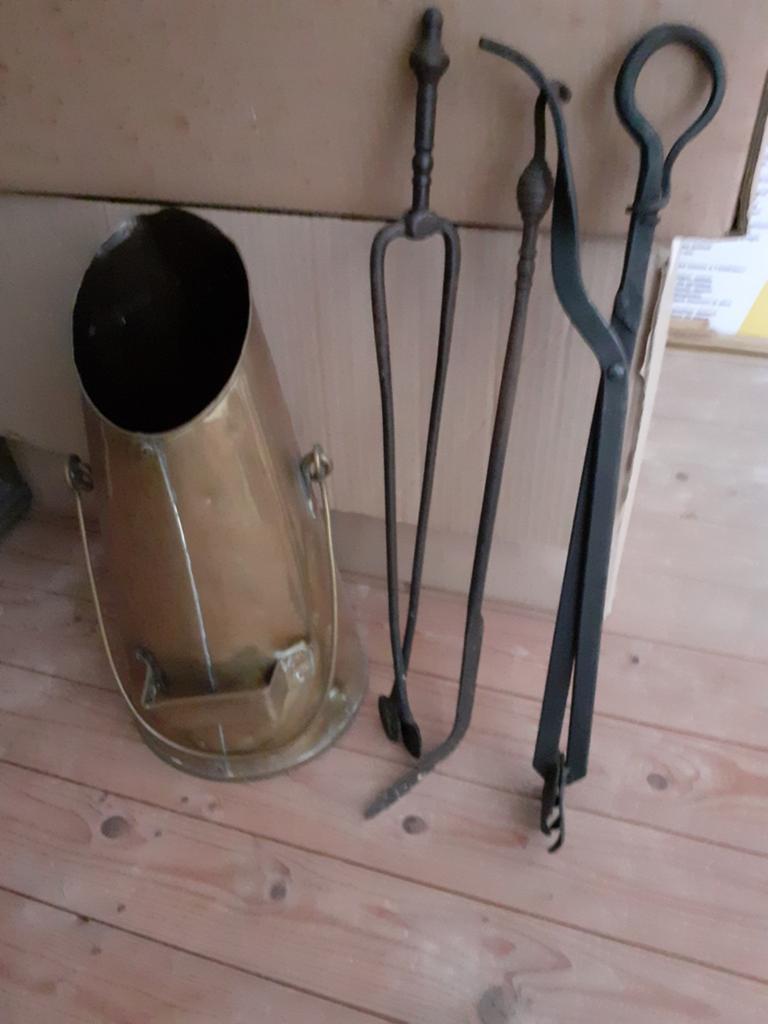 Haardstel met kolenkit - messing en ijzer, Ophalen of Verzenden