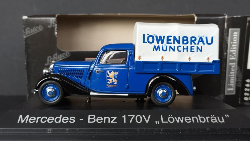 Mercedes Benz 170 V Pritsche Löwenbrau bier 1:43 Schuco Pol, Overige merken, Auto, Verzenden, Werkstrasse 1 Fürth Germany