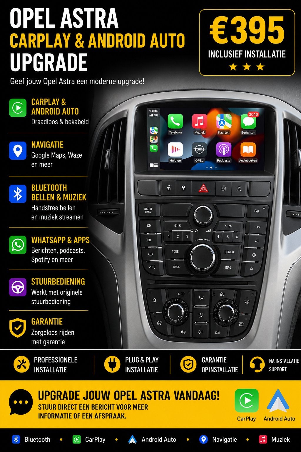 Opel Astra CarPlay & Android Auto Upgrade - Inclusief Instal, Auto diversen, Autoradio's, Ophalen of Verzenden, Nieuw