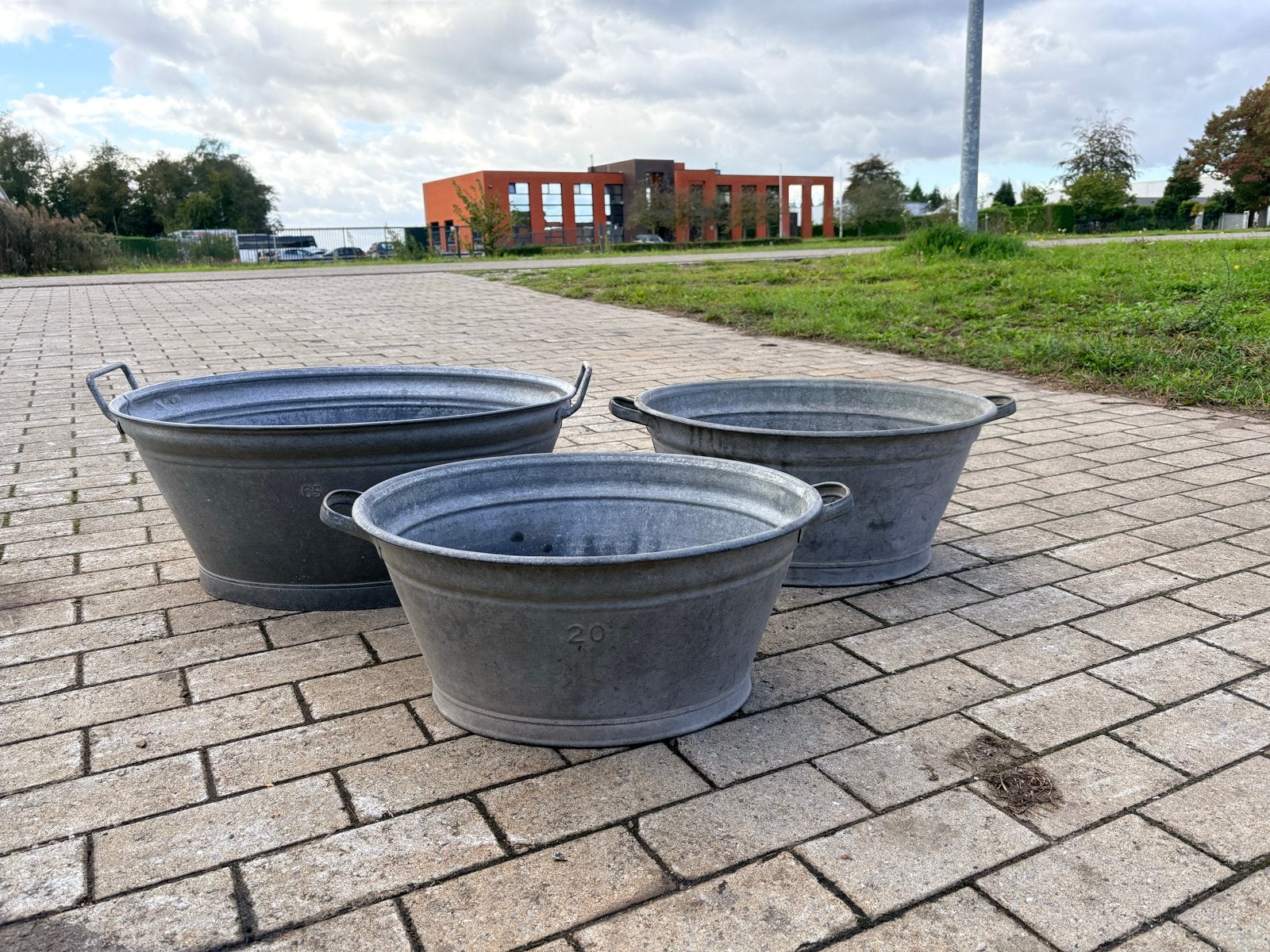 Set van 3 zinken teilen, Ophalen, Gebruikt, Minder dan 30 cm, Rond