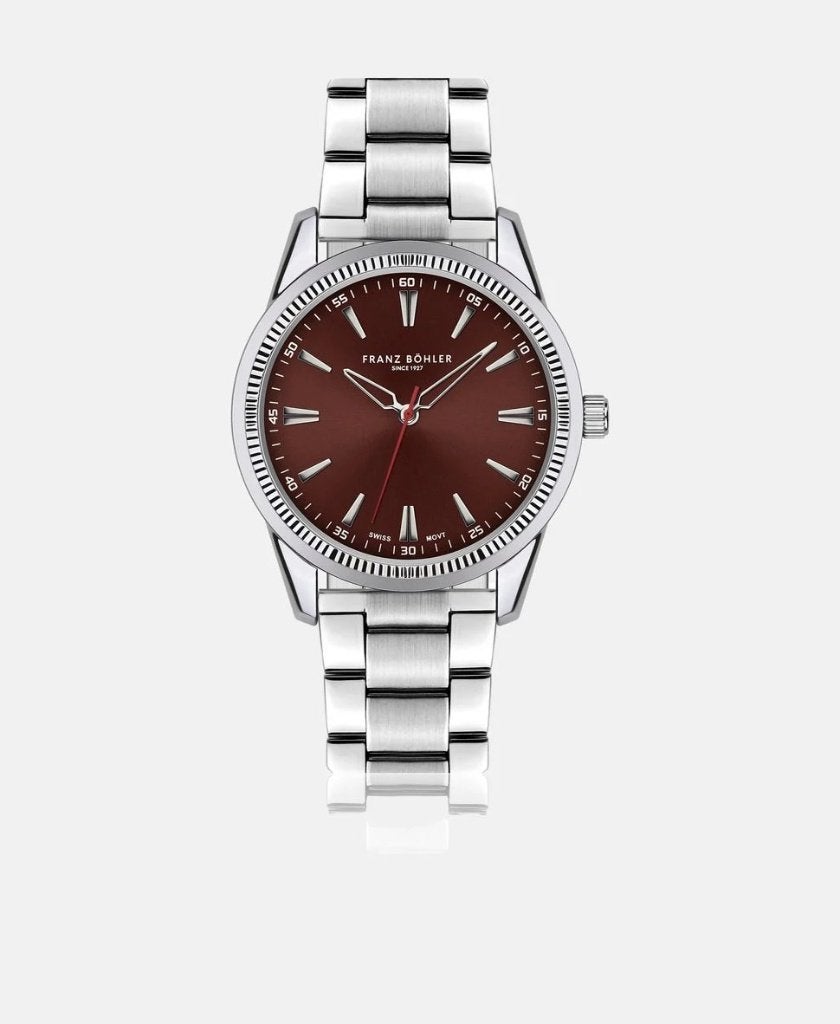 Zilver met rood horloge Franz Böhler, Sieraden, Tassen en Uiterlijk, Overige merken, Staal, Staal, Polshorloge
