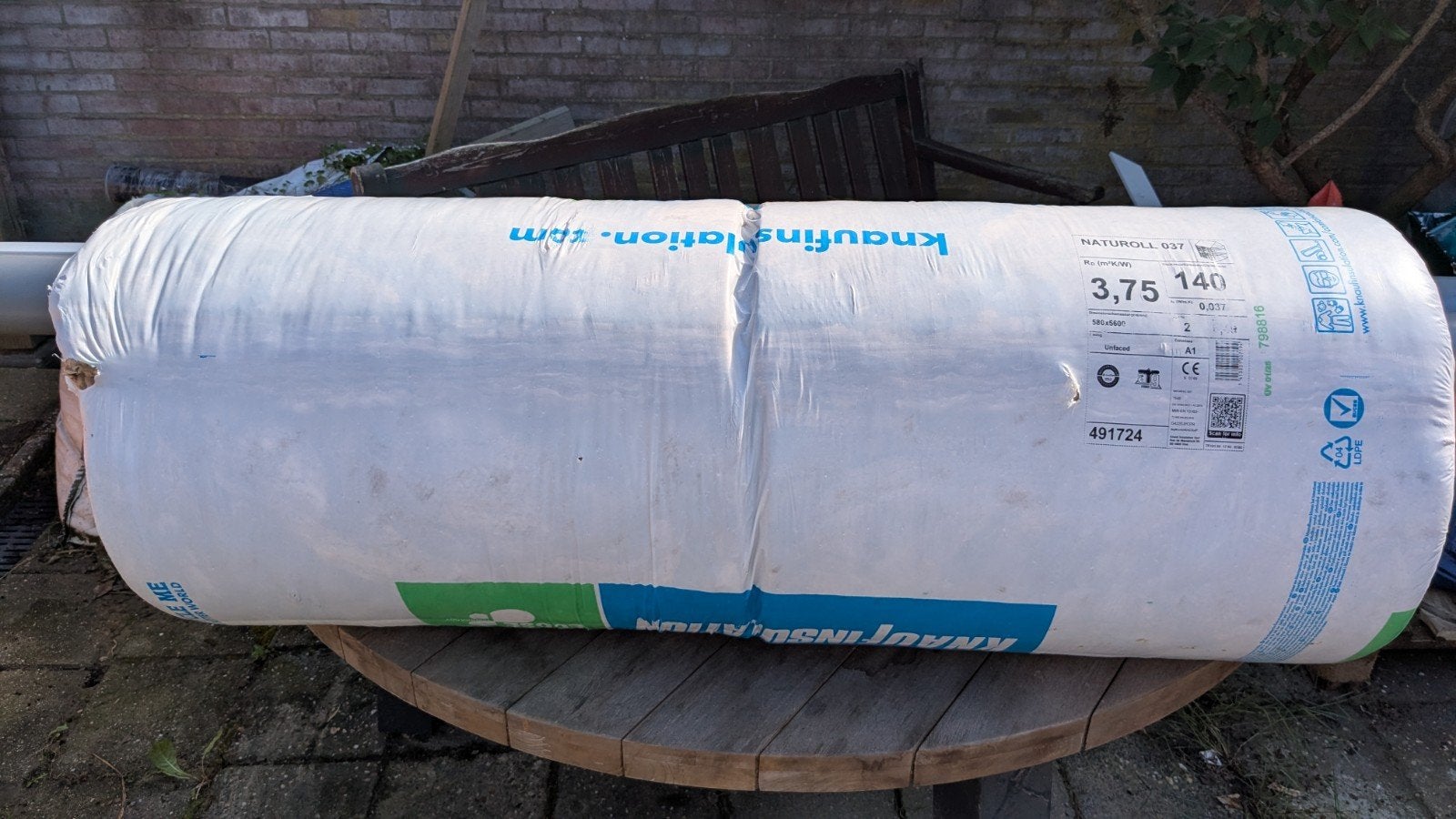 Knauf Naturoll 037 Glaswol isolatie - 140mm - 5600x580 mm, Ophalen, Dakisolatie, 12 cm of meer, Nieuw