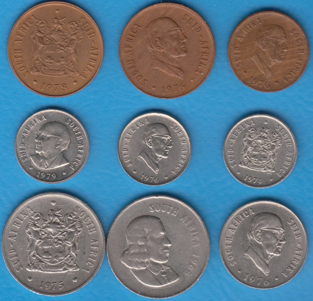 Zuid-Afrika kleine collectie 9 munten 1965-1978 - leuk, Ophalen of Verzenden, Zuid-Afrika, Setje
