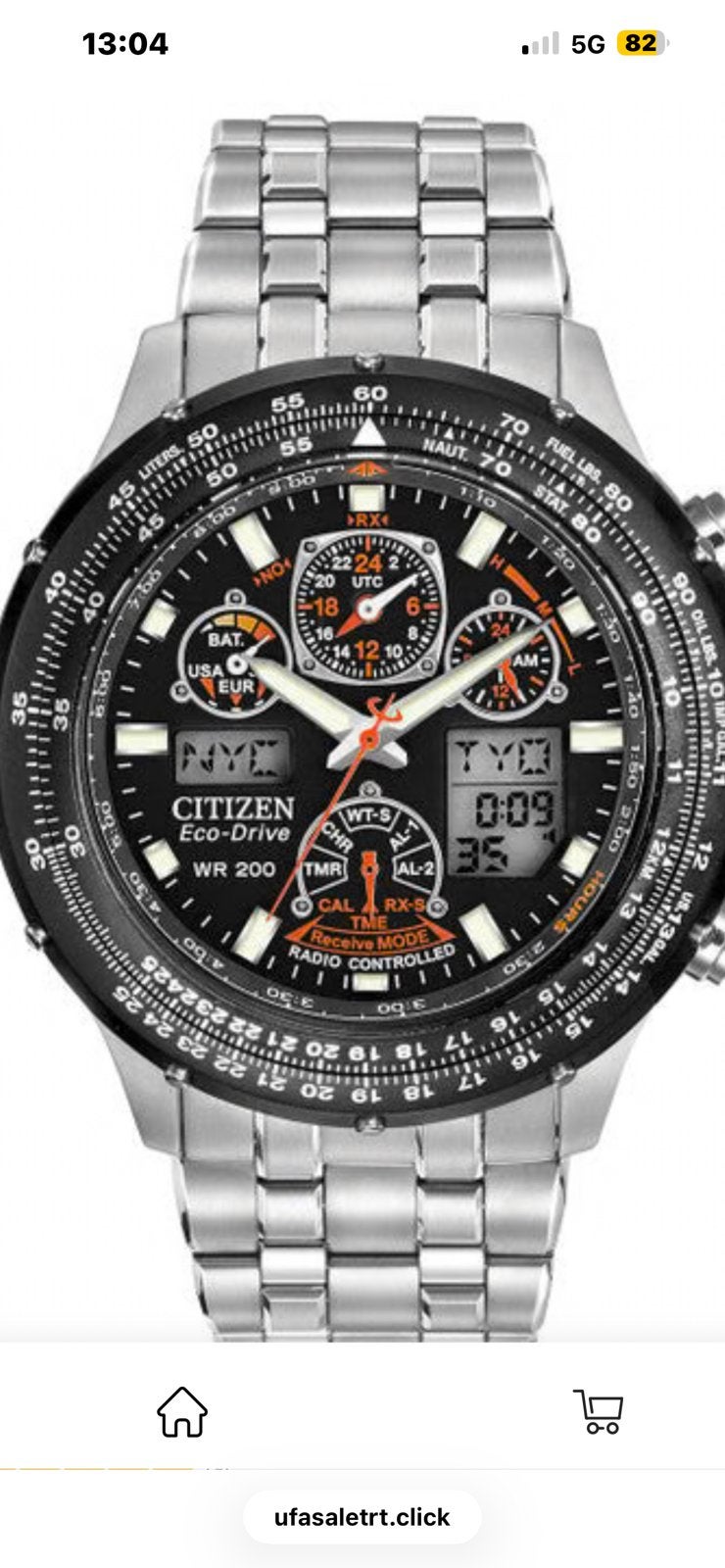 Citizen WR200 Skyhawk eco-drive radio-controlled horloge, Staal, Staal, Ophalen of Verzenden, Zo goed als nieuw