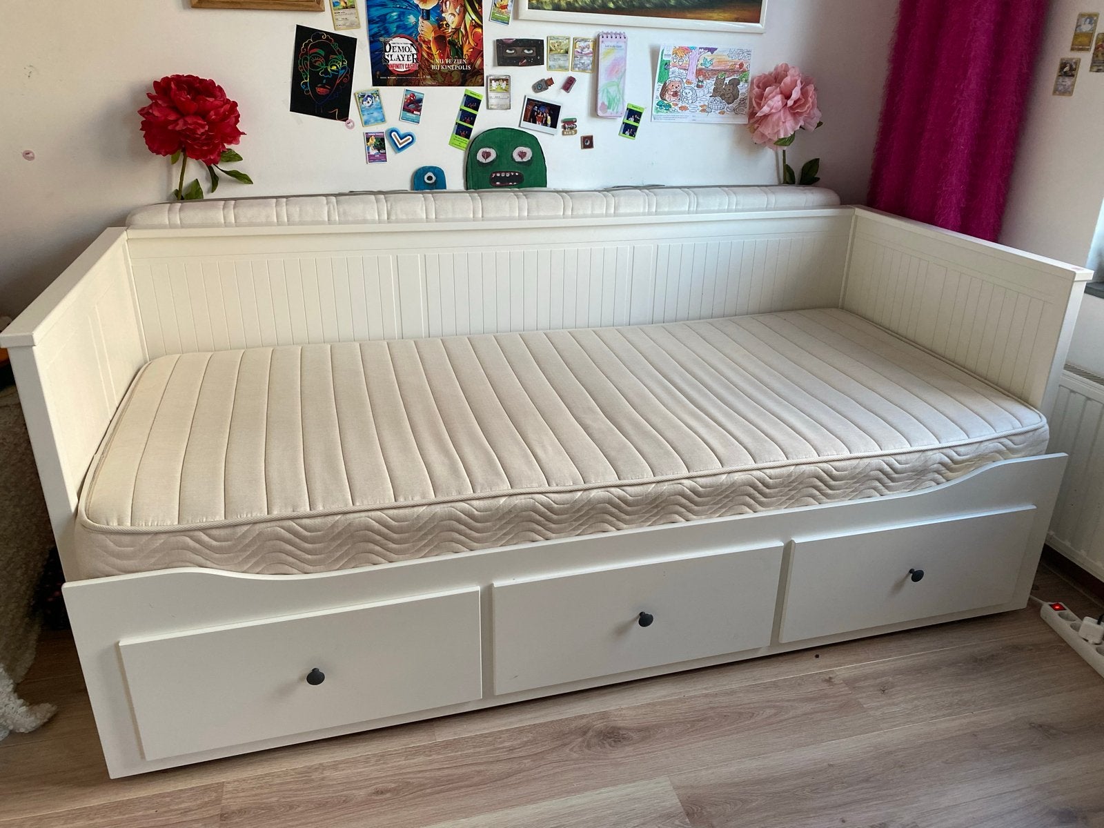 IKEA Hemnes Bedbank 80x200 cm met lades, Ophalen, Verstelbaar, Eenpersoons, Wit