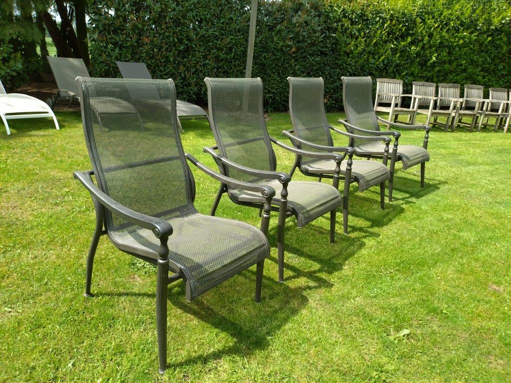 Mooie tuinstoelen. Heel comfortabel 4 of 6, Ophalen, Gebruikt, Aluminium, Stapelbaar