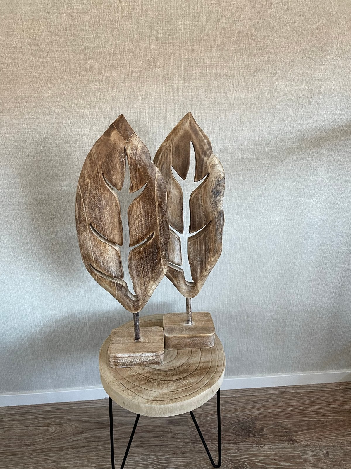 Mooie bruine decoratie bladeren op standaard, Hout, Ophalen of Verzenden, Bruin, Landelijk