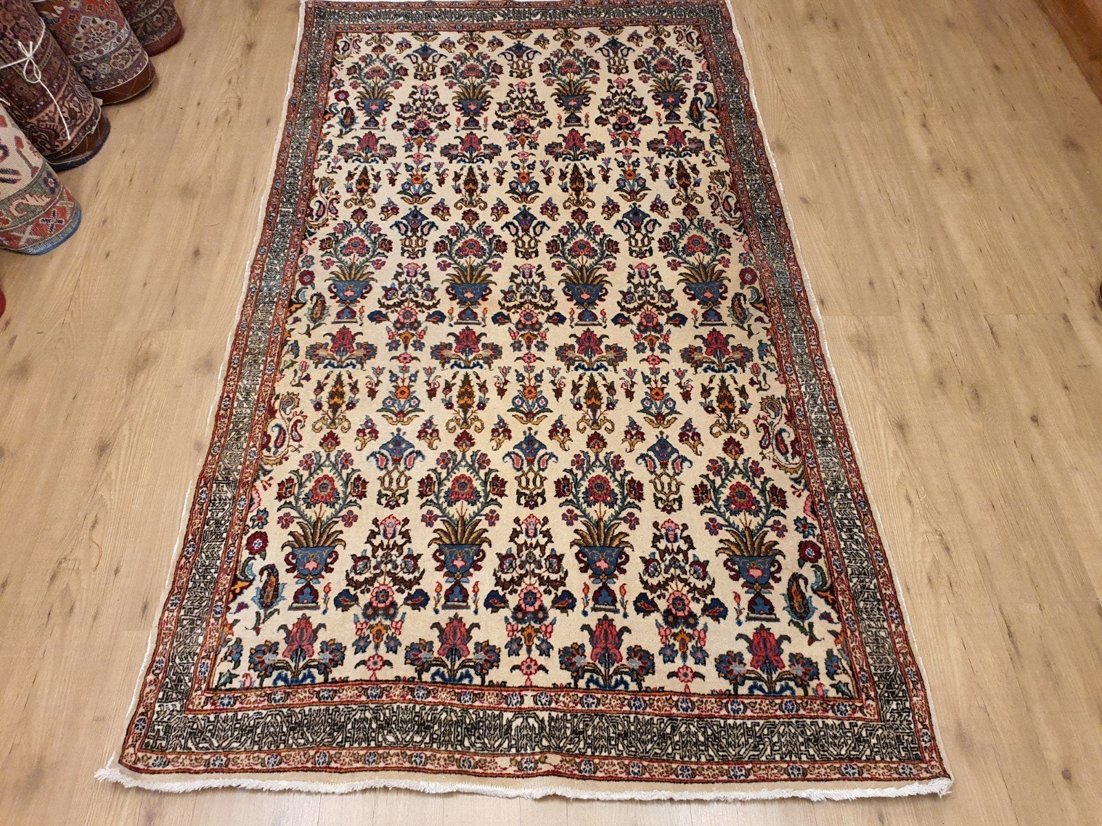 Vintage handgeknoopt perzisch tapijt ghom 230x130
