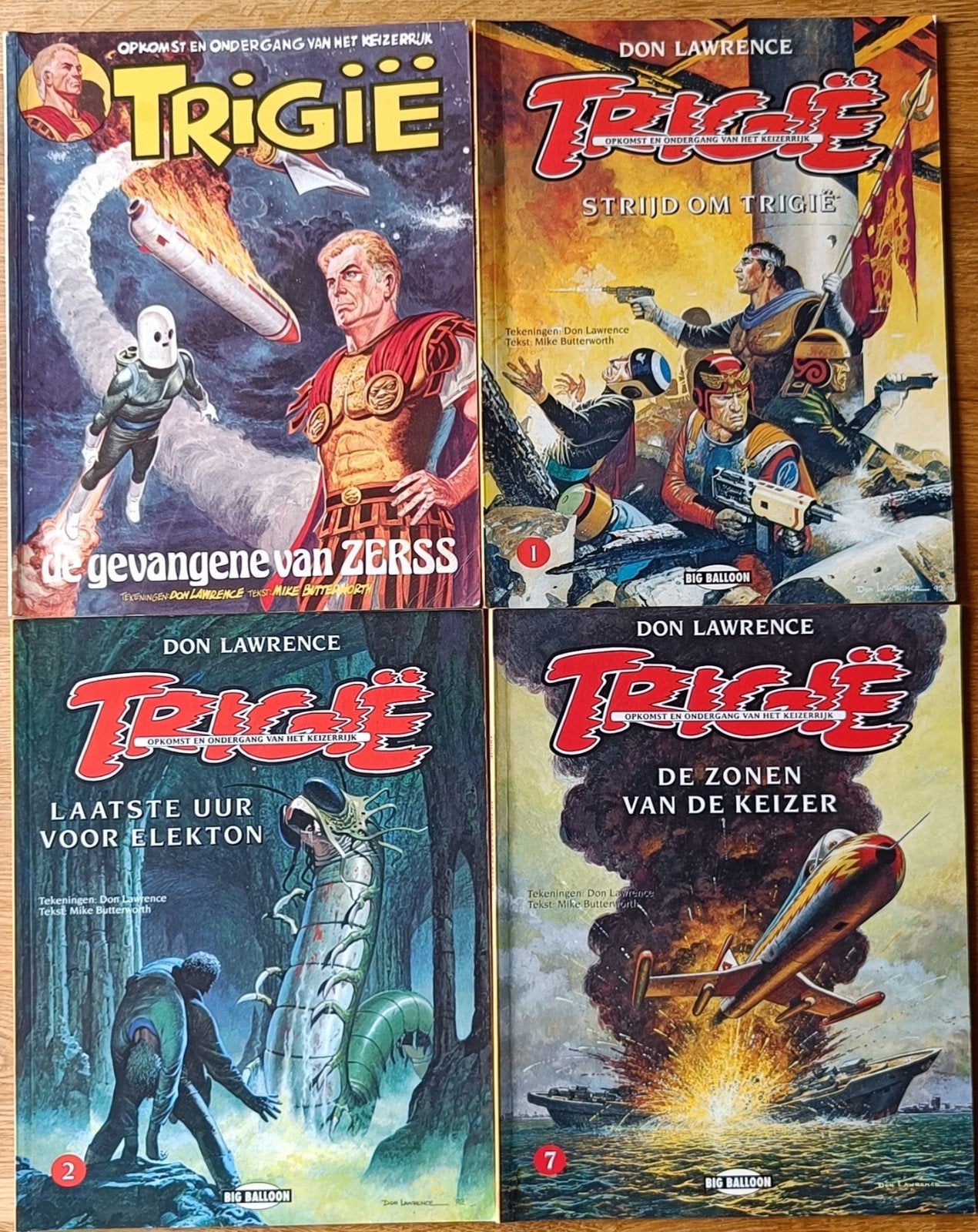 Trigië en Storm stripboeken - 4x Trigië, 13x Storm, Boeken, Meerdere stripboeken, Ophalen of Verzenden, Gelezen, Don Lawrence