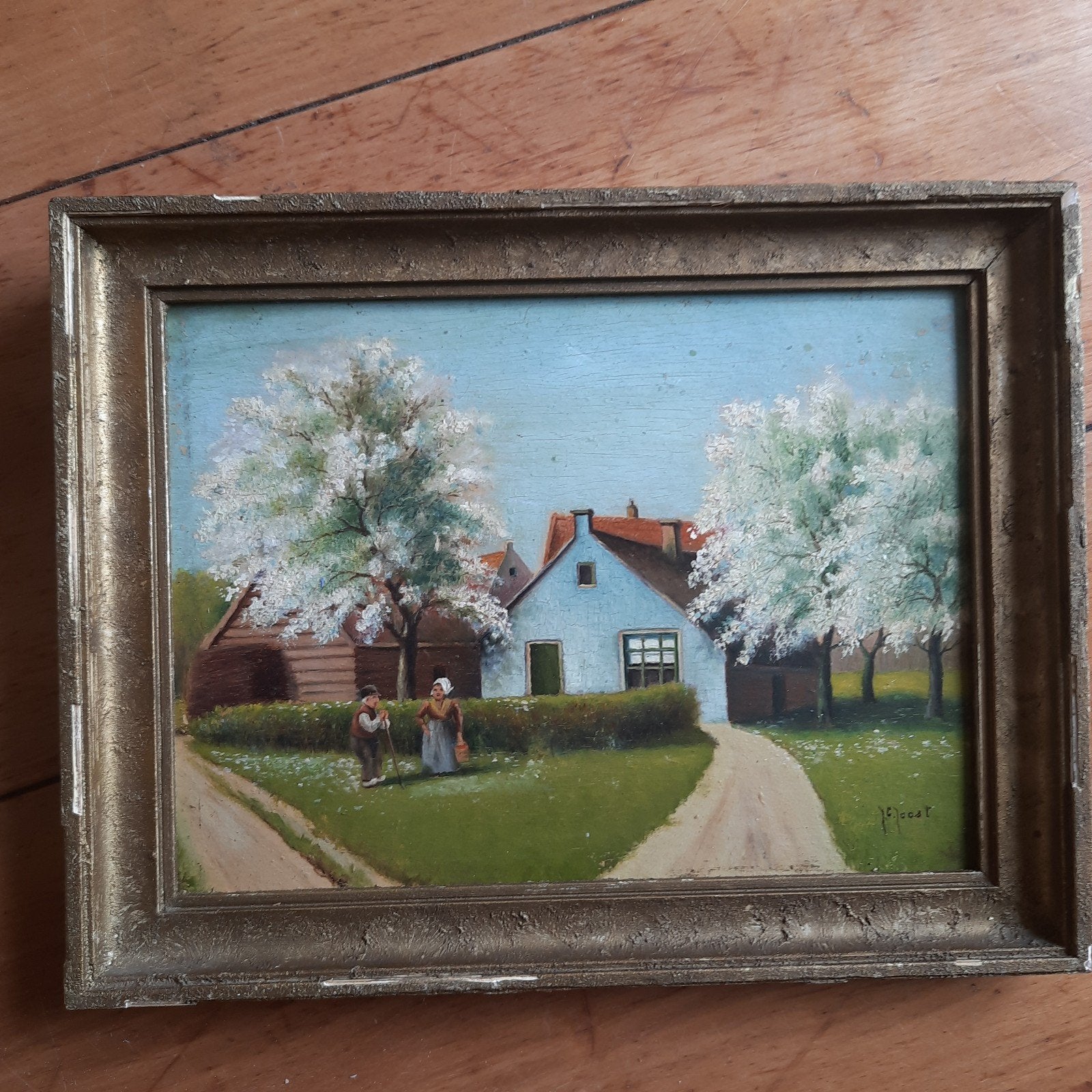 Antiek Schilderij Olieverf op Paneel J. C. Joost Voorjaar, Antiek en Kunst, Kunst | Schilderijen | Klassiek, Verzenden