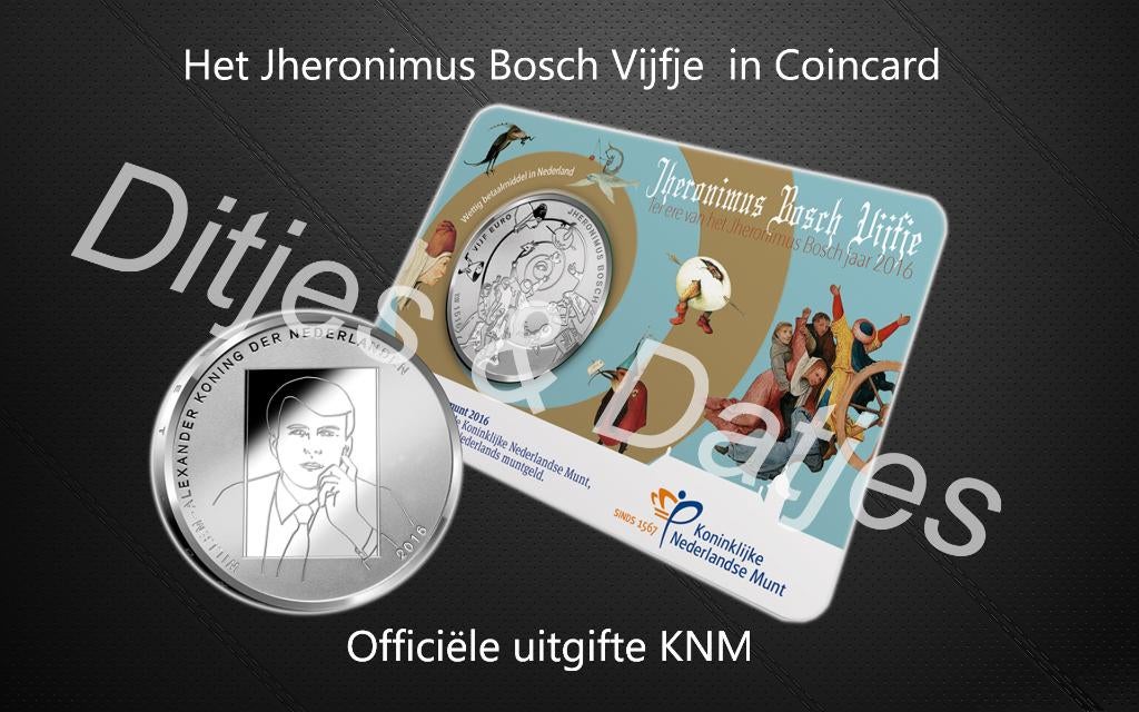 Het Jheronimus Bosch Vijfje in coincard KNM - 5 euro munt, Ophalen of Verzenden, Koningin Beatrix, Euro's