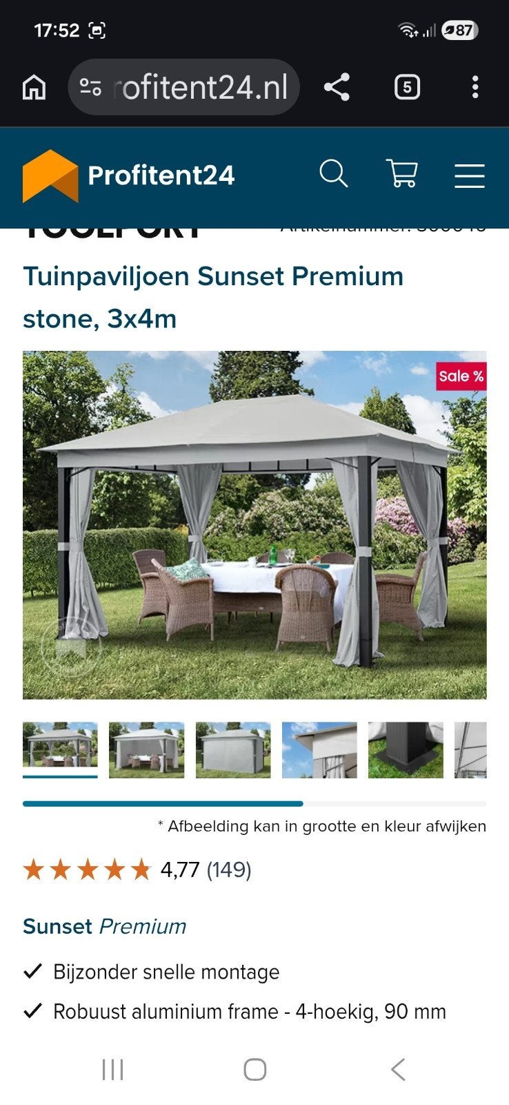 Frame van Sunset Premium tuinpaviljoen  3x4 meter, Tuin en Terras, Partytenten, Ophalen, Gebruikt, Minder dan 5 meter