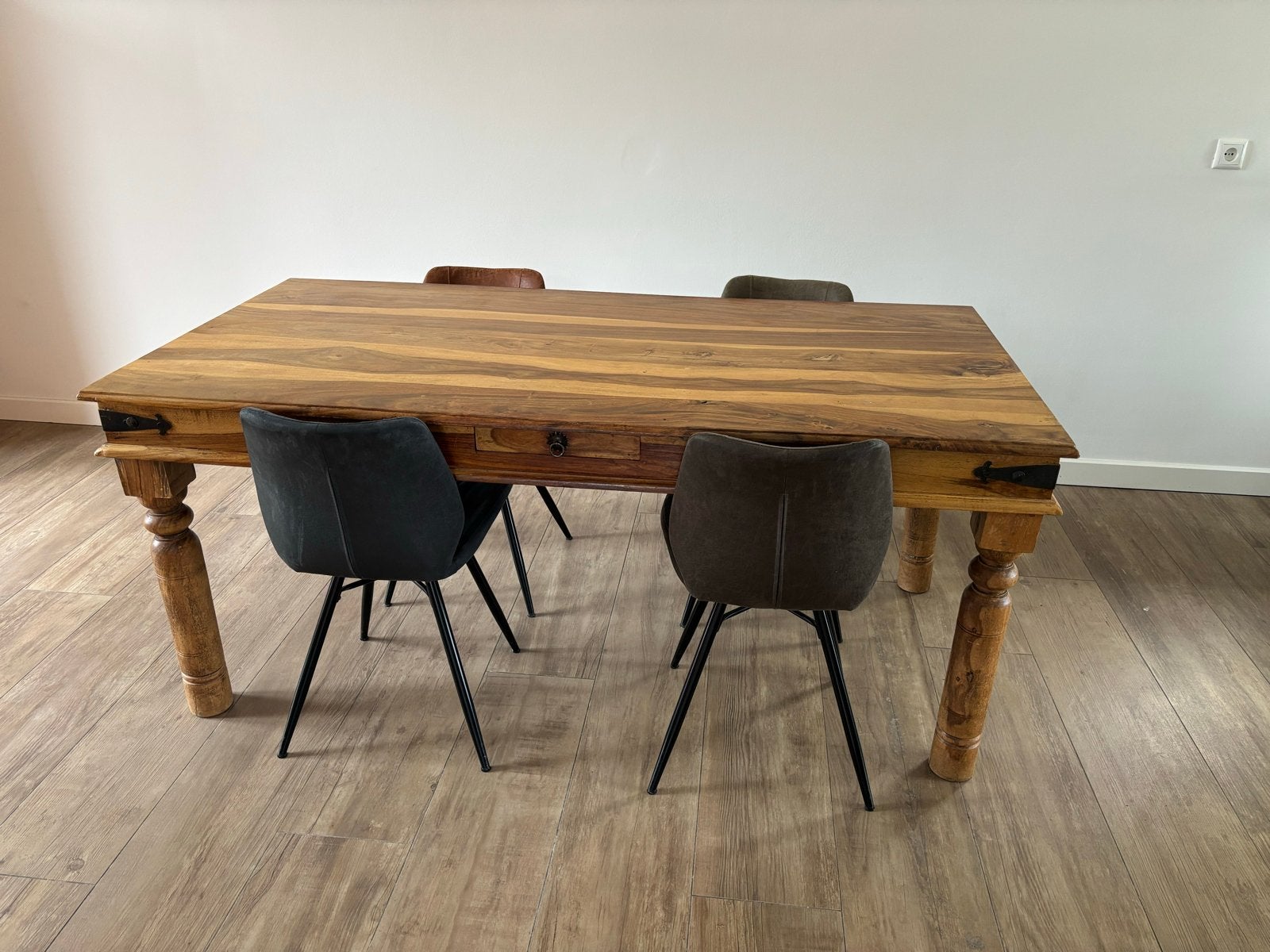 Houten eettafel (180x90x78) met 4 stoelen, Ophalen, Gebruikt, 50 tot 100 cm, 150 tot 200 cm