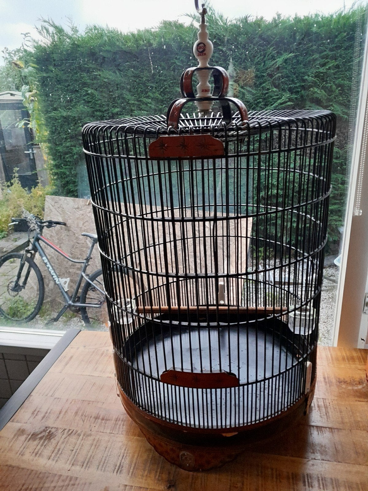 houten ronde vogelkooi, Ophalen, Hout, Vogelkooi