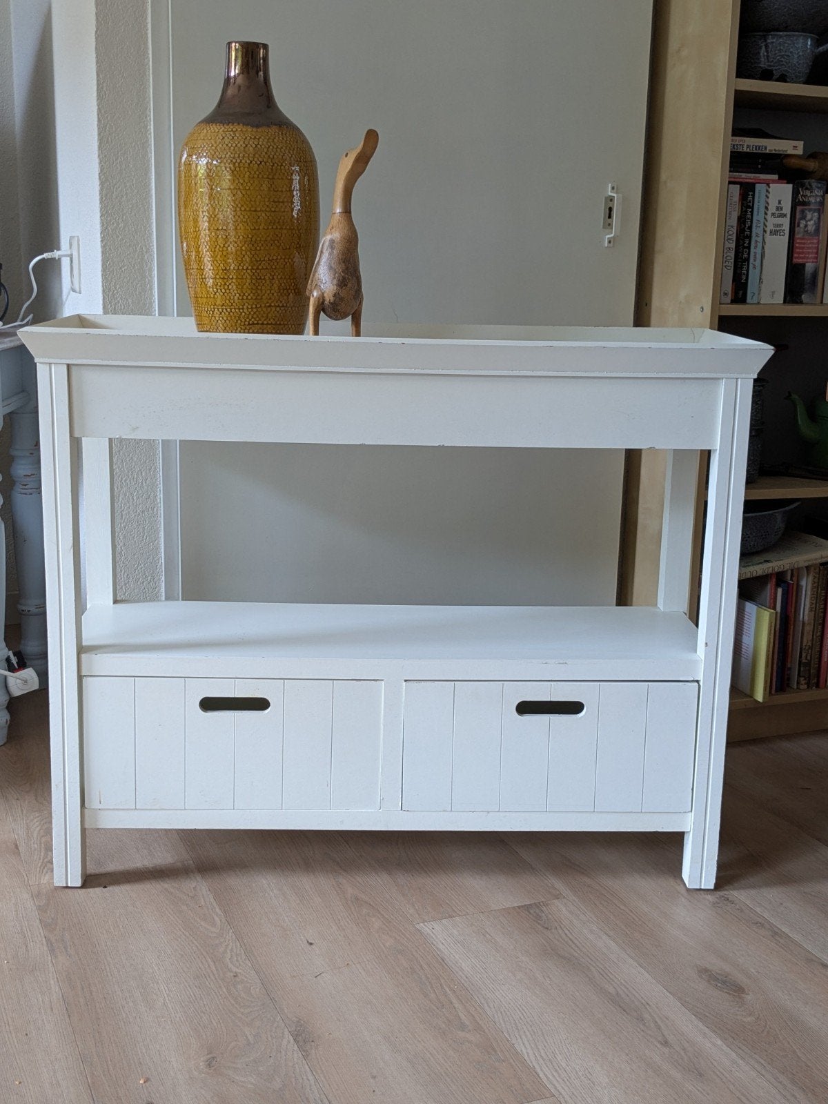 Witte sidetable/bijzettafel met lades - Brocante stijl, Ophalen, Gebruikt, 50 tot 100 cm, Brocante
