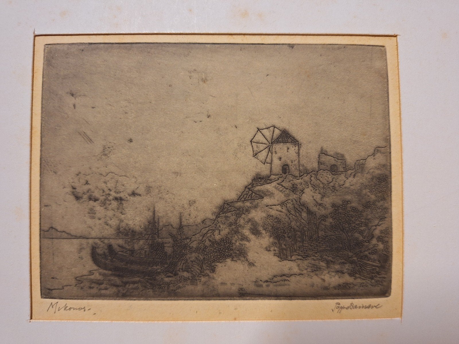 Ets van Poppen Damave - Mykonos, Ophalen of Verzenden, Landschap, Origineel, 1950 - 1999