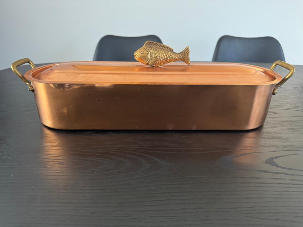 Vintage koperen vispan / serveerschaal met deksel, Ophalen of Verzenden