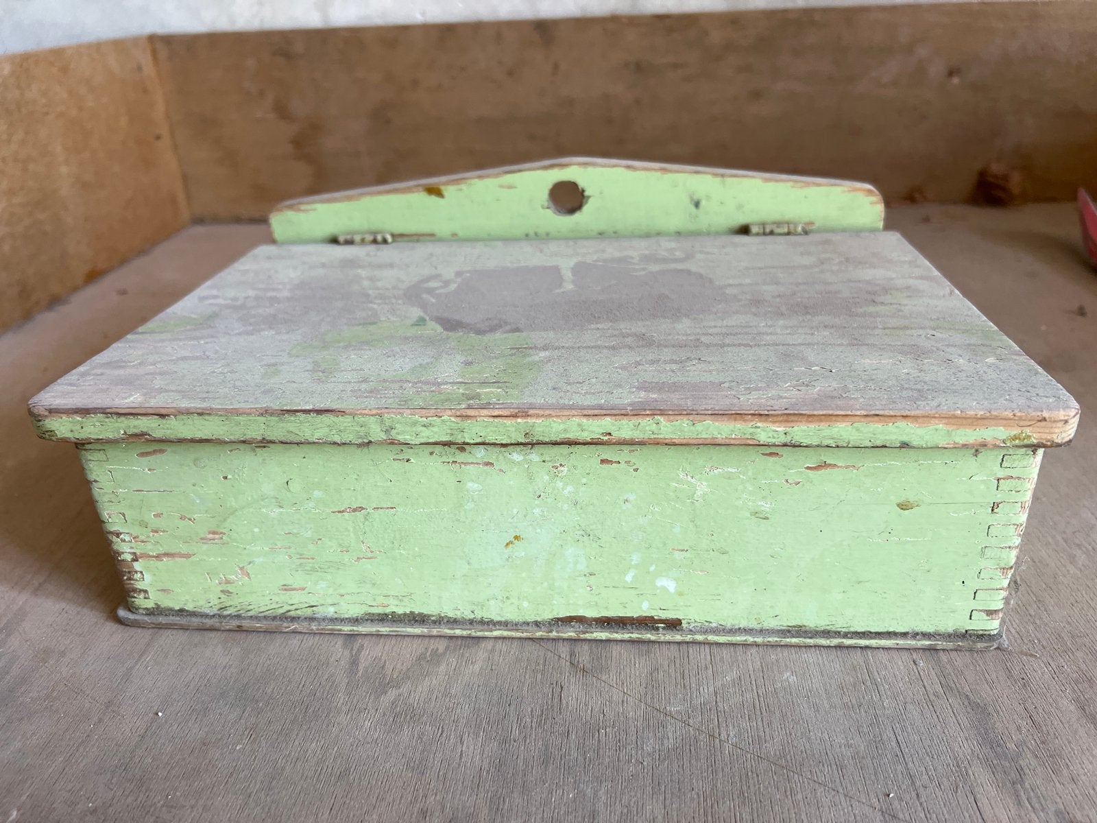 Vintage houten kistje - lichtgroen, Antiek en Kunst, Ophalen of Verzenden