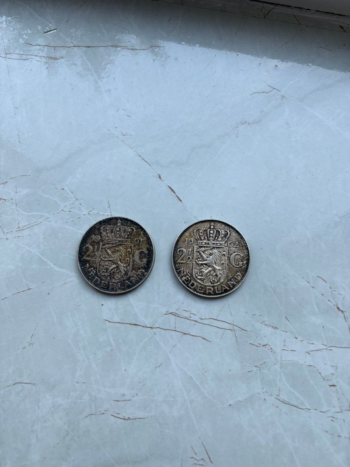 2x zilveren rijksdaalder 1961/1962, Postzegels en Munten, Koningin Juliana, Zilver, Ophalen of Verzenden, Losse munt