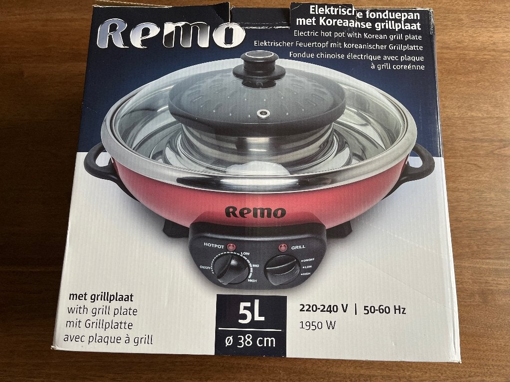 Remo hotpot met grillplaat en fonduenetjes, Ophalen, Zo goed als nieuw, Rvs, Kookpan
