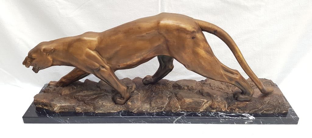 Art Deco Panter - 61.5 cm !, Art deco, Zoogdier, Beeld, Goud