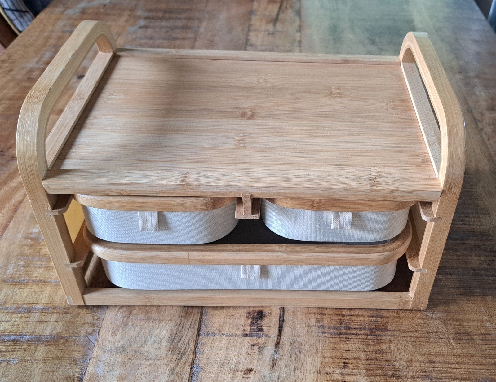 Mini ladekastje -Bamboe - Opbergbox - 34x23x19cm - 3 lades, Ophalen of Verzenden, Zo goed als nieuw, Beige, Hout