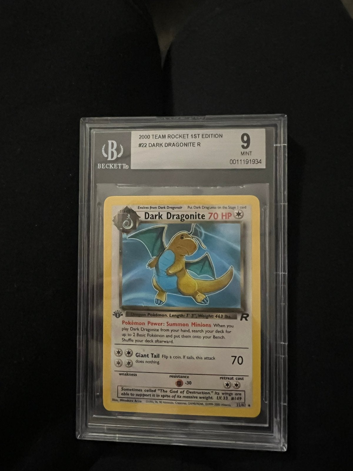 Pokémon Dark Dragonite 1st Edition BGS 9 MINT, Ophalen of Verzenden, Zo goed als nieuw, Losse kaart
