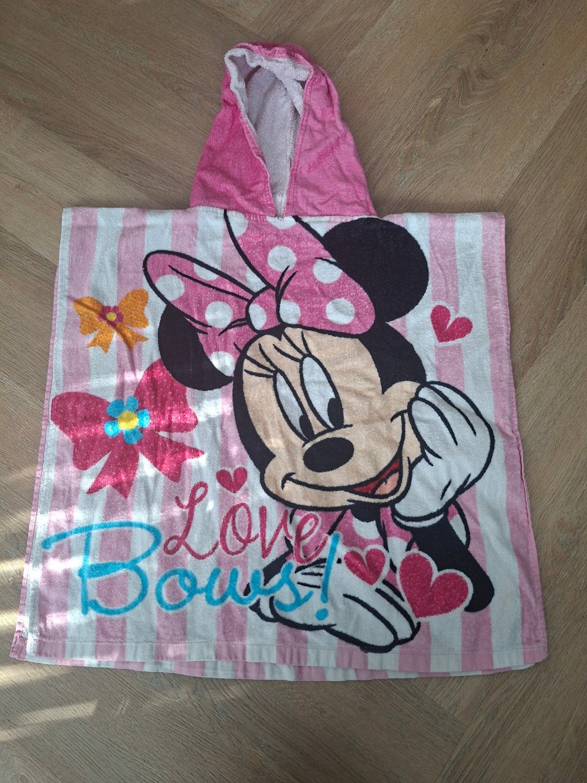 Minnie Mouse Poncho Handdoek - Roze/Wit gestreept, Disney, Meisje, One size, Ophalen of Verzenden