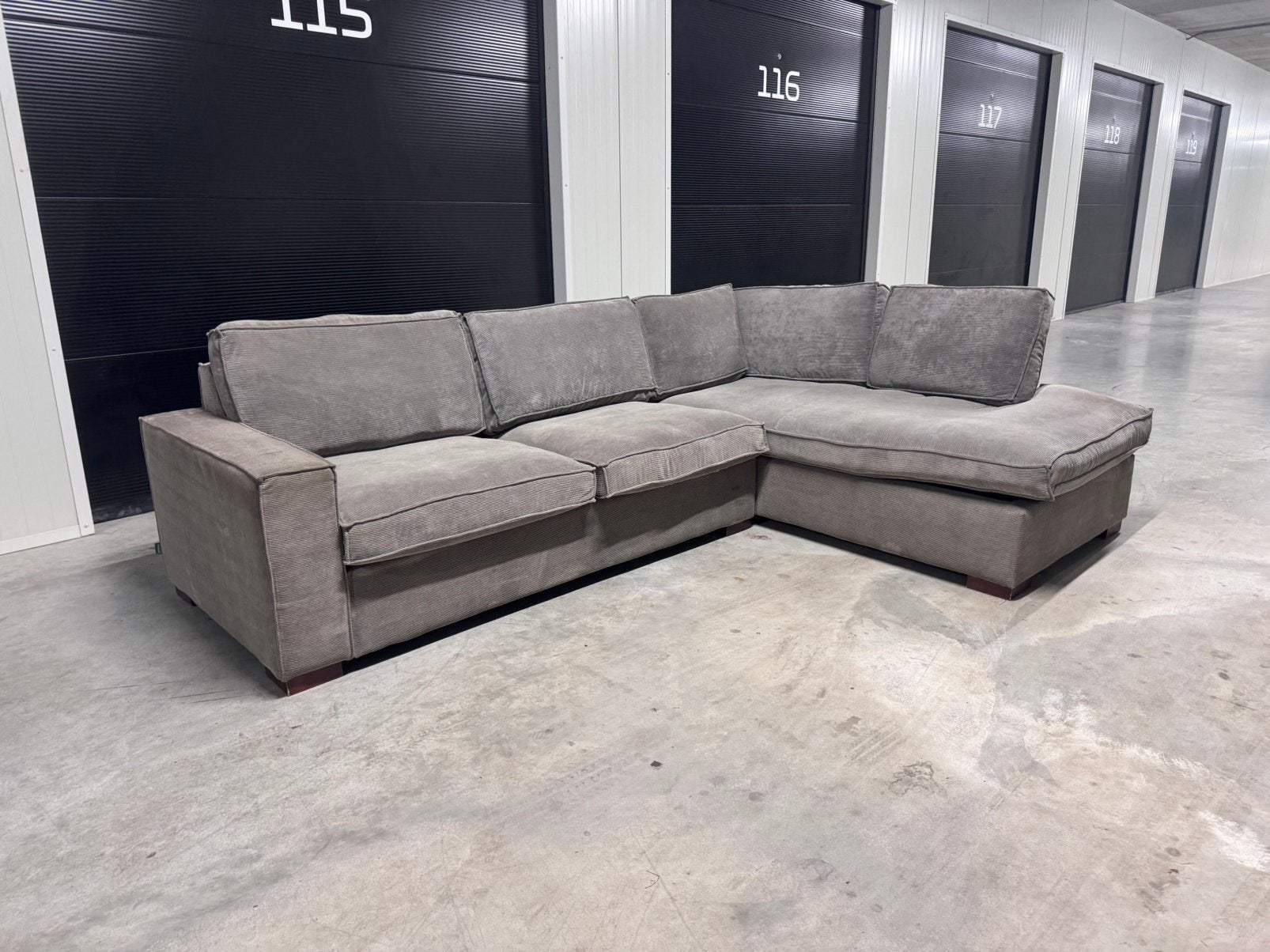 Hoekbank Ribstof WOOOD Thomas Grijs GRATIS BEZORGING, Ophalen, Zo goed als nieuw, 150 cm of meer, Vierpersoons of meer