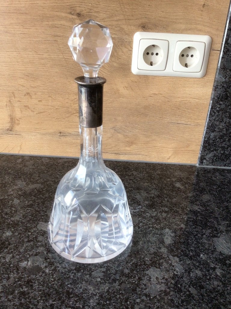 Mooie glazen karaf met verzilverde hals met dop, Ophalen of Verzenden