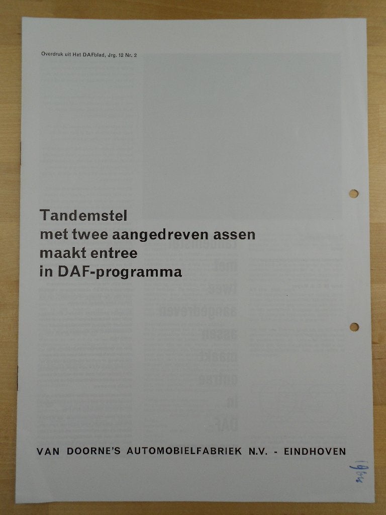 DAF AT1900 DS 6x4 Tandemstel Brochure 1963 Kikker, Ophalen of Verzenden, Zo goed als nieuw, Overige merken, DAF