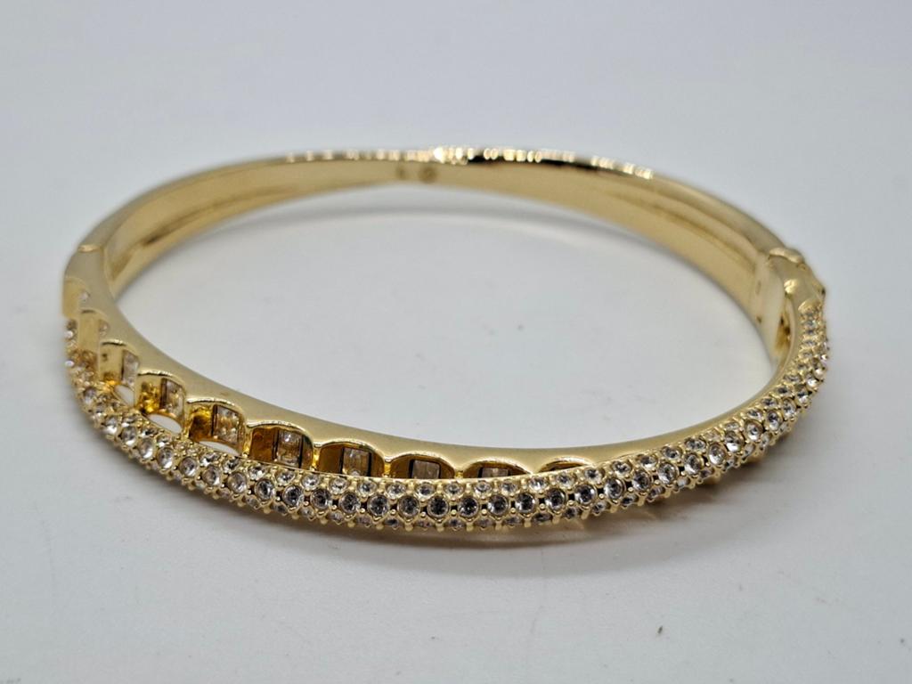 Swarovski Goud Vergulde Slavenarmband met Kristal - Maat L, Met kristal, Overige materialen, Ophalen of Verzenden, Zo goed als nieuw