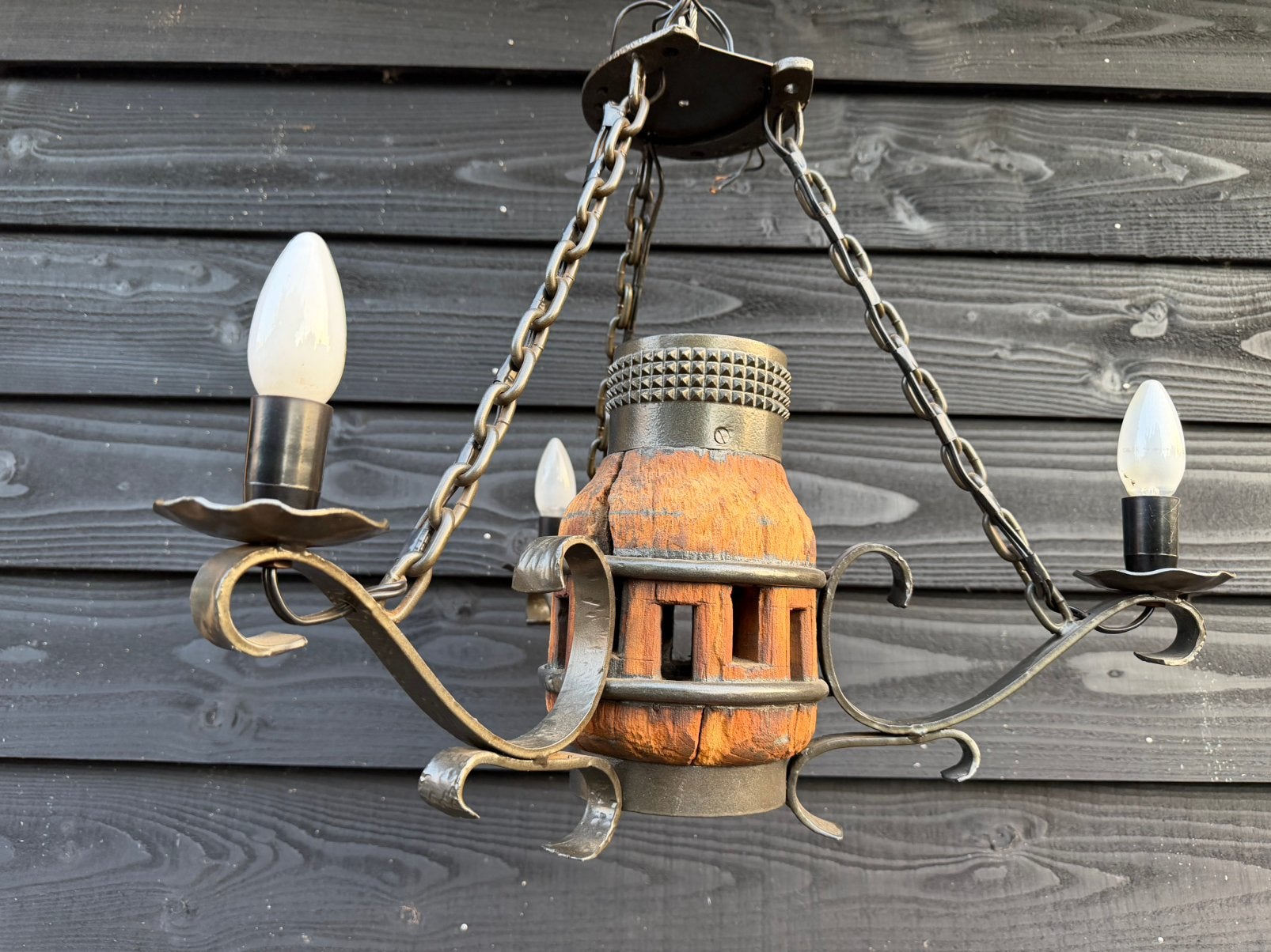 Wagenwiel hanglamp karrenwiel lamp smeedijzer, Ophalen