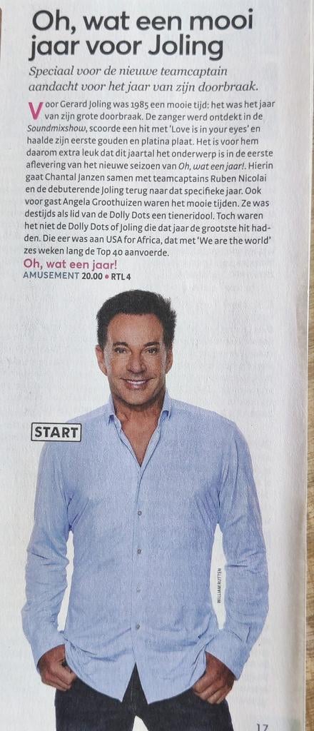 Gerard Joling Artikel Knipsel uit 2023, Verzamelen, Ophalen of Verzenden, 1980 tot heden, Knipsel(s)