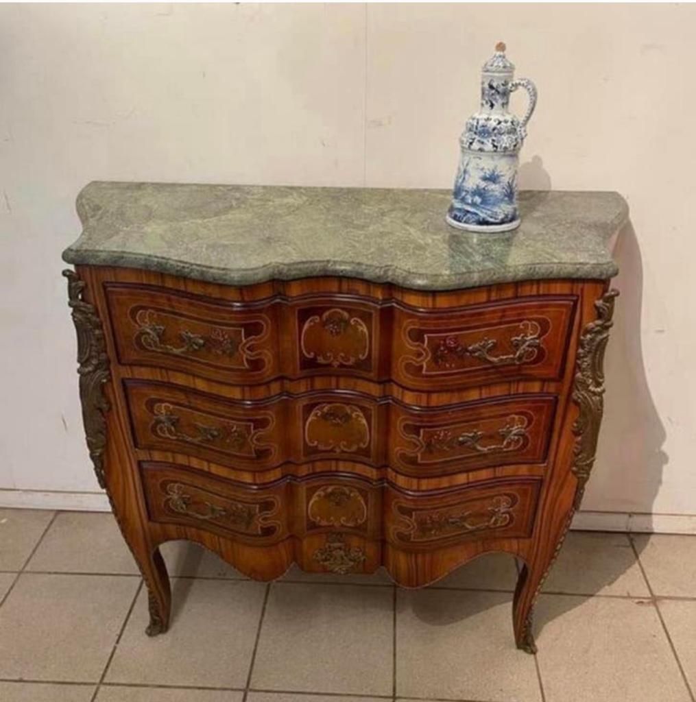 Louis XV-stijl walnoot gefineerde commode marmer blad 107x88, Ophalen