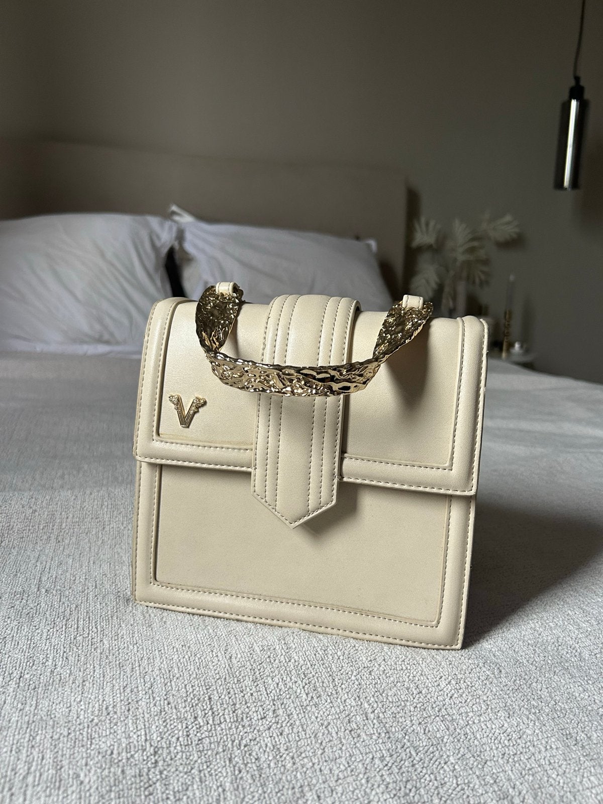 Josh V Handtas Beige Crème Goud Logo met Strap, Ophalen of Verzenden, Gebruikt, Beige, Handtas