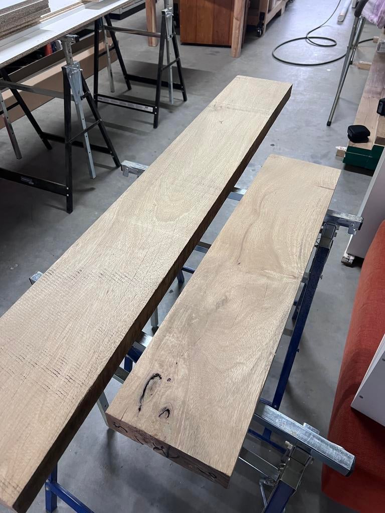Planken Van Teakhout + Merantihout en Populier Stam / Schijf, Doe-het-zelf en Verbouw, Hout en Planken, Minder dan 25 mm, Ophalen of Verzenden