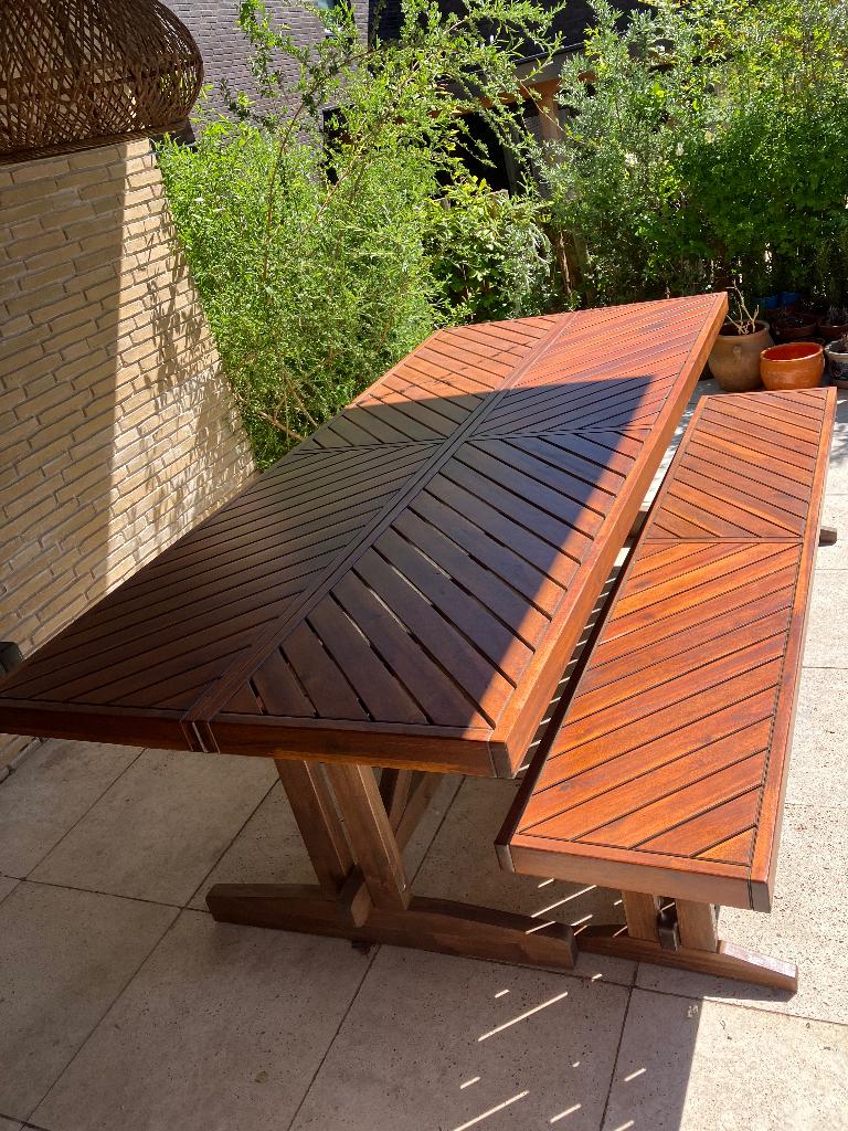 Acacia houten tuintafel + bank, Tuin en Terras, Ophalen of Verzenden, Nieuw, Rechthoekig, Hout