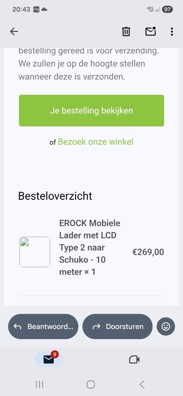 EROCK Mobiele Lader met LCD Type 2 naar Schuko - 10 meter  , Ophalen of Verzenden, Laadkabel