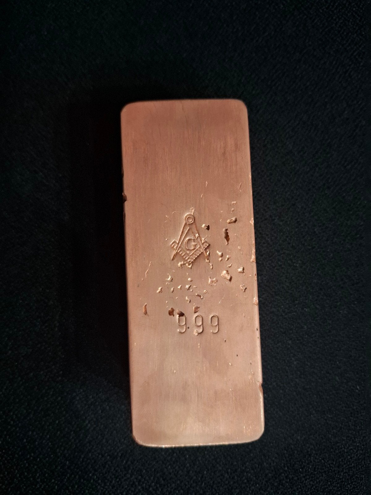 Koperen staaf met Vrijmetselaars symbool - 999 puur, Ophalen of Verzenden, Zilver