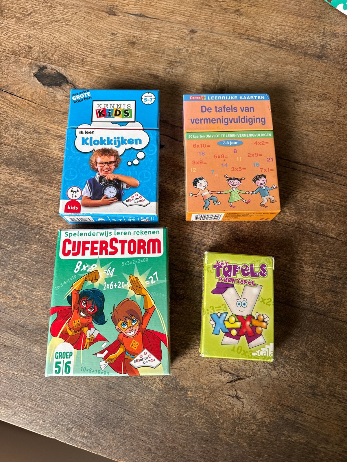 Educatieve kaartspellen: Klokkijken, Tafels, Cijferstorm, Ophalen of Verzenden, Gebruikt, Rekenen