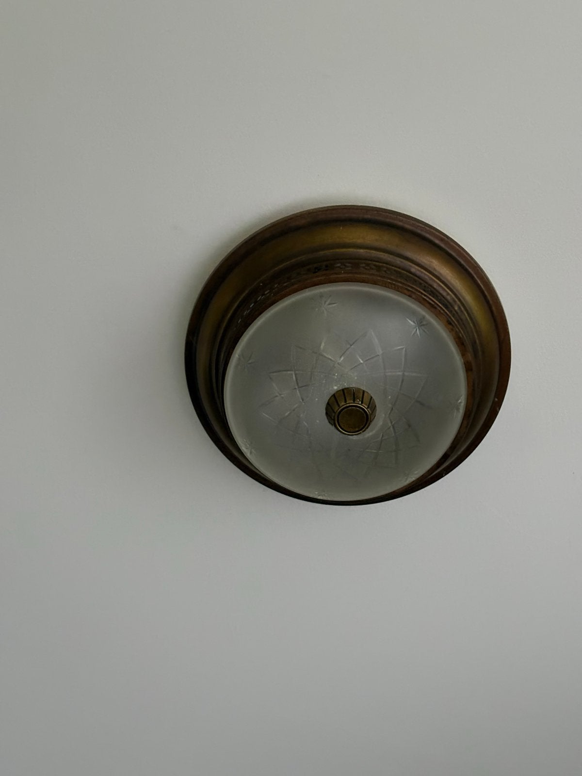 Vintage Ceiling Lamp with Milk Glass and Gold Edge Jaren 30, Ophalen, Overige merken, Gebruikt, E27 (groot)