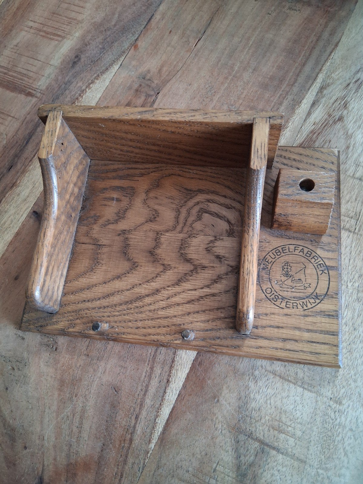Vintage houten buro houder voor pen en papier, Ophalen of Verzenden
