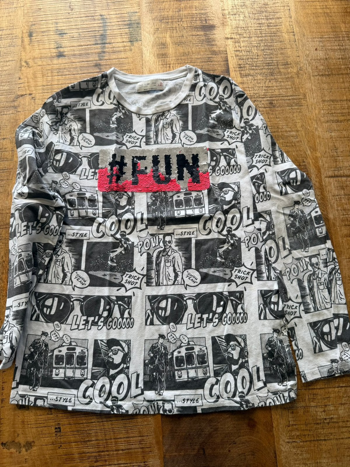 Zara Kids Longsleeve #FUN Comic Print Maat 140, Ophalen of Verzenden, Zo goed als nieuw, Meisje, Shirt of Longsleeve