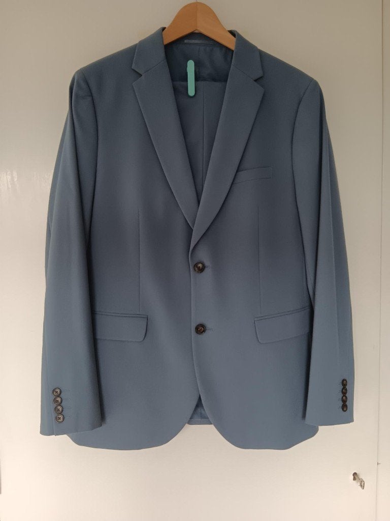 blauwgrijs herenkostuum, Kleding | Heren, Kostuums en Colberts, Blauw, Overige maten, Ophalen of Verzenden, Zo goed als nieuw